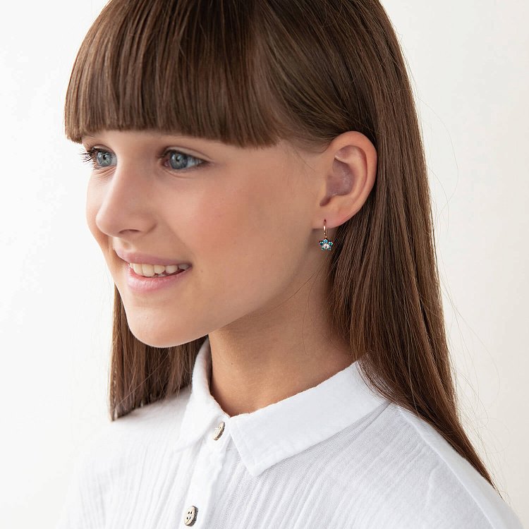 Серьги детские золотые "Цветочки" (фианит) с01243 от ювелирного магазина Оникс - 2