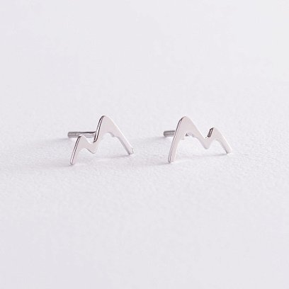 Сережки - пусети "Гори" в білому золоті с07518