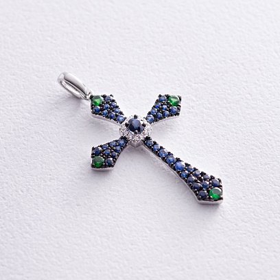 Золотий хрестик (сапфір, діамант, уваровит) пб0129gm