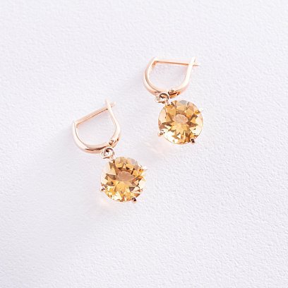 Золотые серьги "Влечение" с цитрином с05297 №5