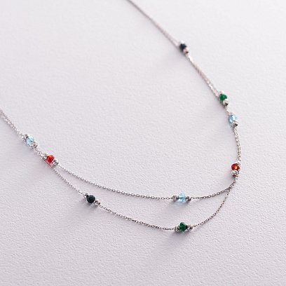 Подвійне срібне кольє (різнокольорові фіаніти) 181114 №6