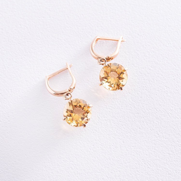 Золотые серьги "Влечение" с цитрином с05297 от ювелирного магазина Оникс - 4
