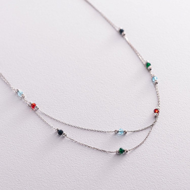 Подвійне срібне кольє (різнокольорові фіаніти) 181114 від ювелірного магазину Онікс - 5