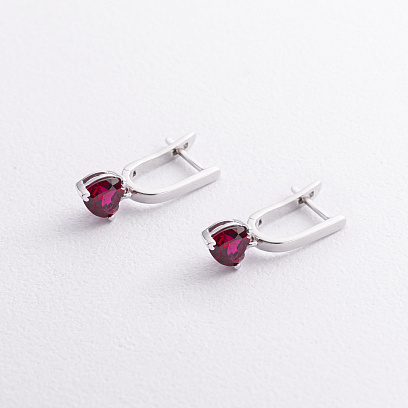 Срібні сережки "Сердечки" (синт. рубіни) 2620/1р-HRUB №2