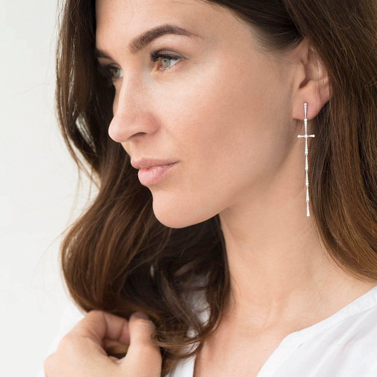 Золотые серьги "Крестики" с бриллиантами сб0134ch от ювелирного магазина Оникс - 2