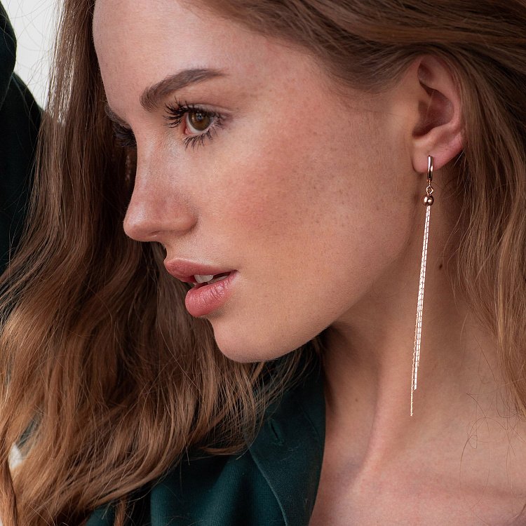 Золотые висячие серьги "Дождь" с06763 от ювелирного магазина Оникс - 2