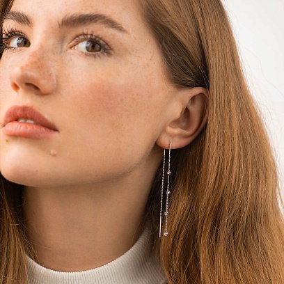 Сережки - протяжки з кульками (біле золото) с09057 №4