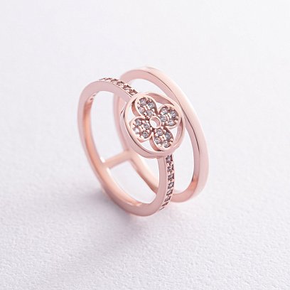 Кольцо "Клевер" в красном золоте (фианиты) к07350 №3