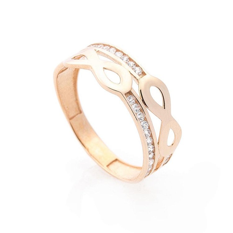 Золота каблучка "Нескінченність" з фіанітами к05726 Золота каблучка "Нескінченність" з фіанітами к05726 від ювелірного магазину Онікс