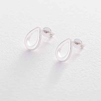 Серебряные серьги-пусеты "Маленькие капельки" 1.1*0.8 см 122498 №2