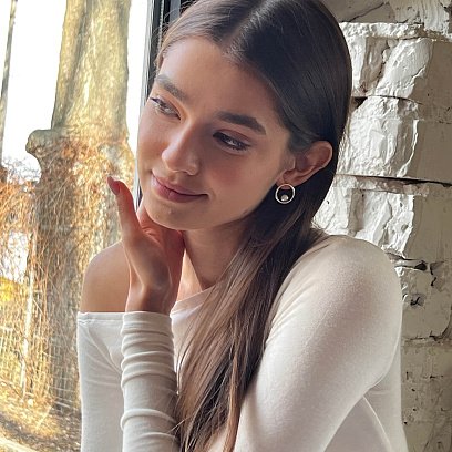 Серебряные серьги-пусеты "Круговорот" с жемчугом 122551 №17