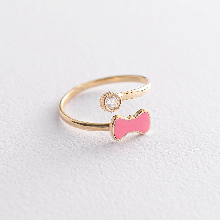 Золотое детское кольцо "Бантик" с фианитом к03451 от ювелирного магазина Оникс