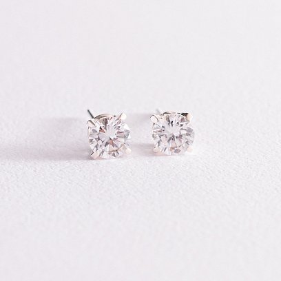 Серебряные серьги - пусеты с фианитами (6мм) 12868 №3