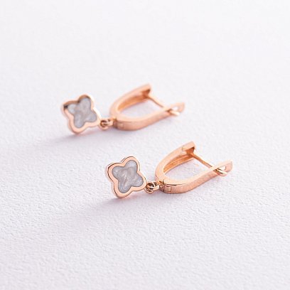 Серьги "Клевер" в красном золоте (эмаль) с07987 №3