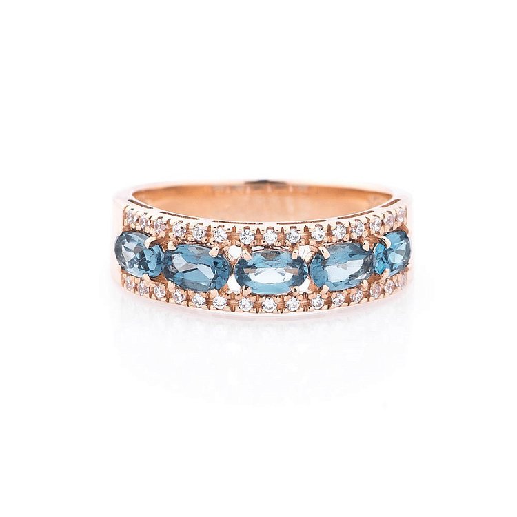 Золота каблучка з "Лондон" топазами і фіанітами 14036046 від ювелірного магазину Онікс - 3