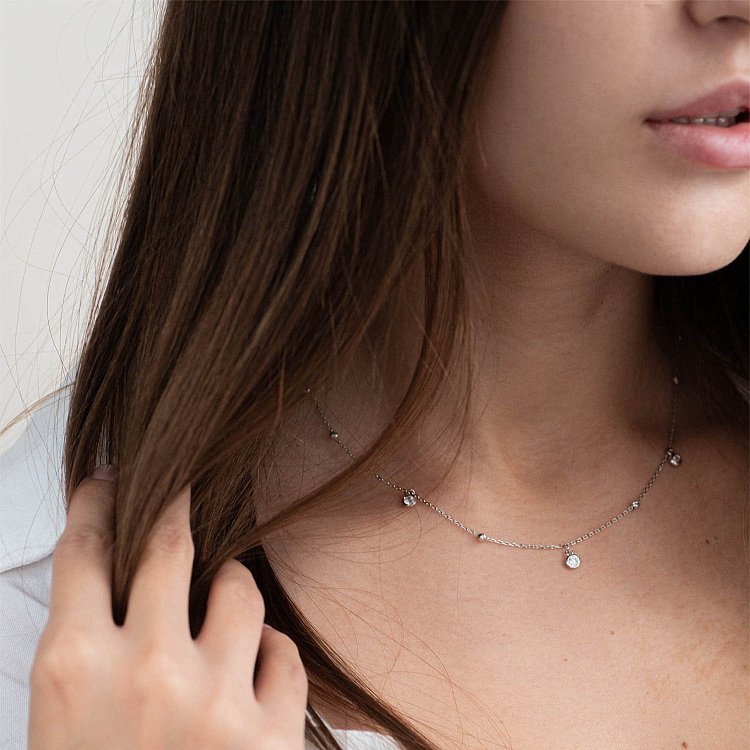 Колье в белом золоте (фианиты) кол01635 от ювелирного магазина Оникс - 3