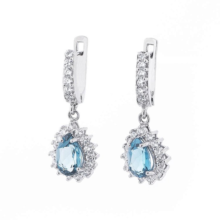 Серебряные серьги с топазом "Лондон голубой" и фианитами 121459 от ювелирного магазина Оникс