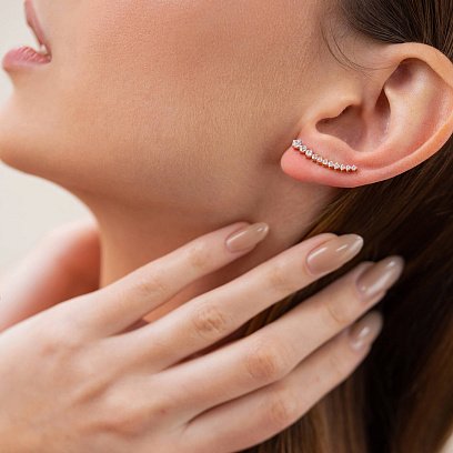 Золоті сережки - клаймбери з фіанітами с08236 №5