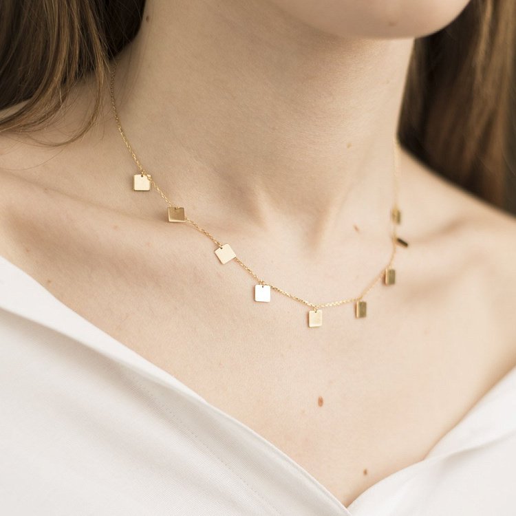 Золотое колье с квадратиками кол01448 от ювелирного магазина Оникс - 3