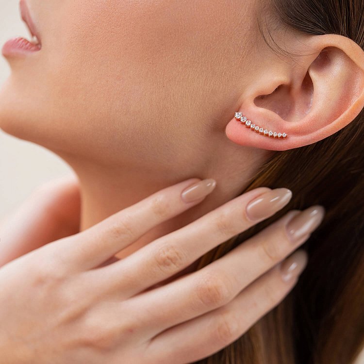 Золоті сережки - клаймбери з фіанітами с08236 від ювелірного магазину Онікс - 5