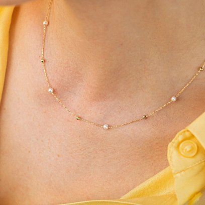 Золотое колье "Шарики" с жемчугом кол02031 №8