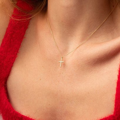 Кольє "Хрестик" в жовтому золоті (фіаніти) кол01813 №6