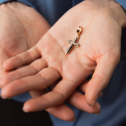 Золотой православный крестик (фианиты, эмаль) 270061Е №2