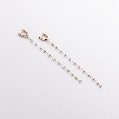 Серьги "Шарики на цепочке" (желтое, белое золото) с09374 №2