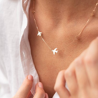 Колье "Ласточки" в красном золоте кол02275 №3