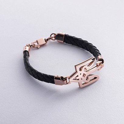 Мужской золотой браслет "Герб Украины - Тризуб" (кожа) 533382400