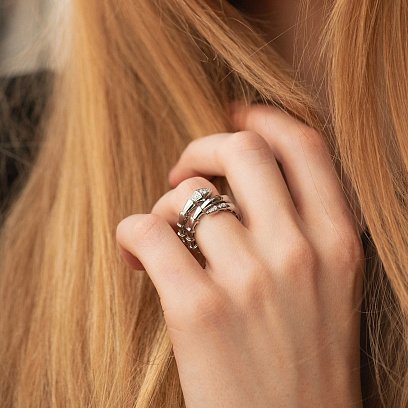 Каблучка "Змія" у білому золоті (фіаніти) к08084 №4