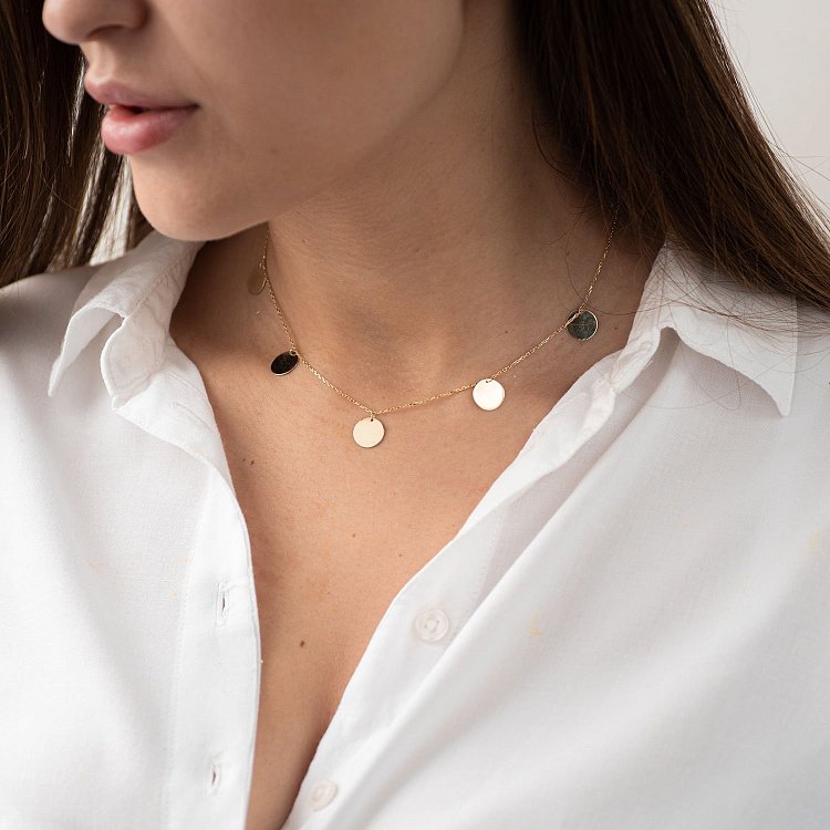 Колье "Монетки" в желтом золоте (5 шт) кол01438 от ювелирного магазина Оникс - 7