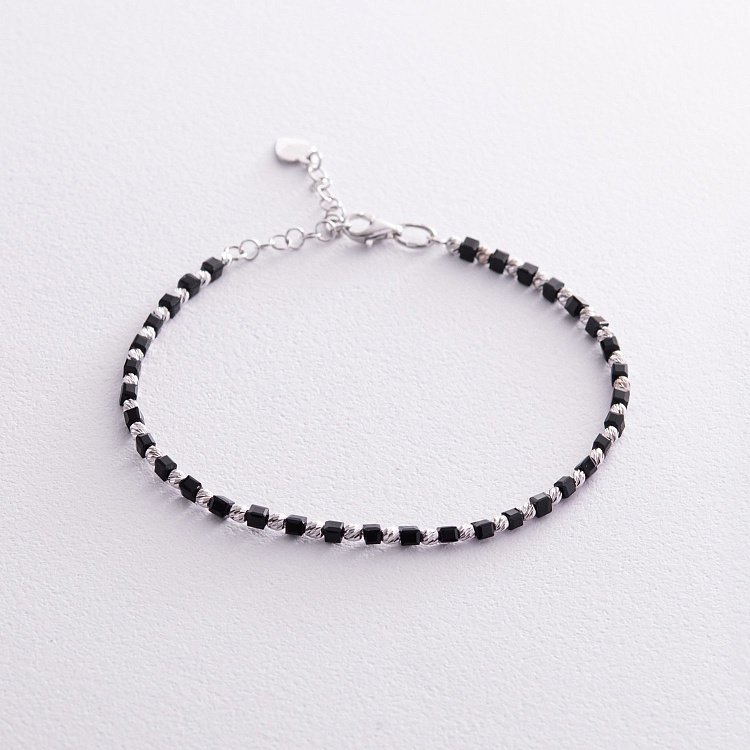 Серебряный браслет "Шарики" с черными фианитами 141637 от ювелирного магазина Оникс