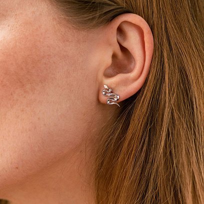 Серебряные серьги - пусеты "Змеи" 123007 №2