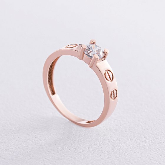 Золотое кольцо "Love" с фианитами к06907