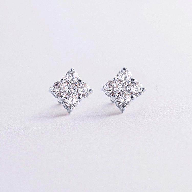 Серьги - пусеты "Fleur" с фианитами (белое золото) с09142 от ювелирного магазина Оникс