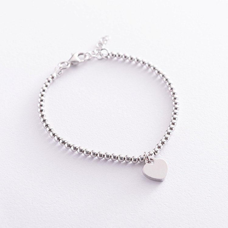 Серебряный шариковый браслет "Сердечко" 141512 от ювелирного магазина Оникс