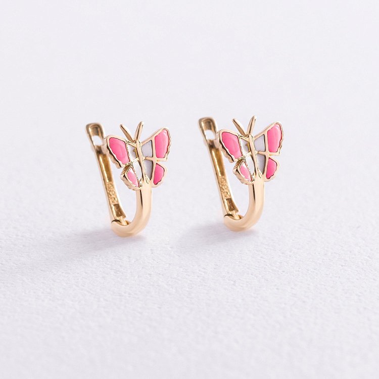 Детские золотые серьги "Бабочки" (эмаль) с03223 от ювелирного магазина Оникс