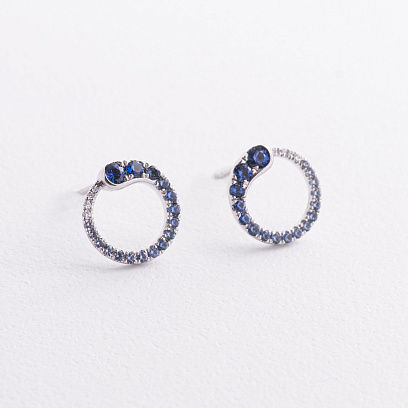 Золотые серьги - пусеты (бриллианты, сапфиры) сб0623lg