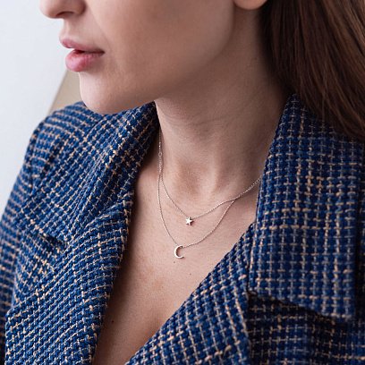 Подвійне кольє "Зірка і місяць" в білому золоті кол01872 №2