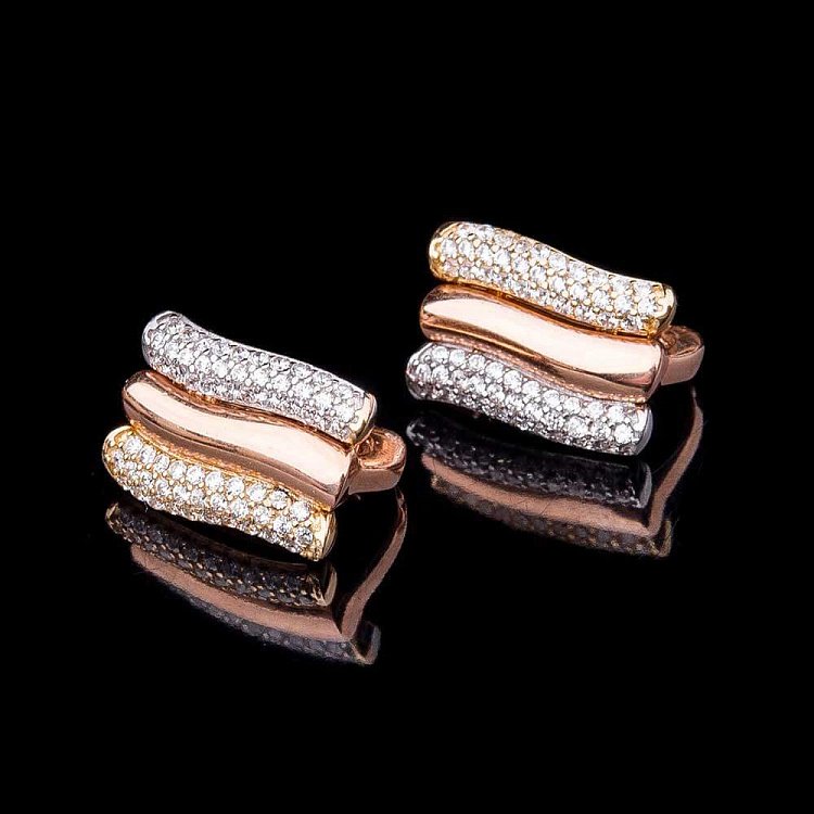 Золоті сережки з фіанітами с02776 від ювелірного магазину Онікс - 1