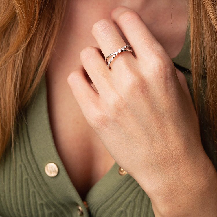 Золота подвійна каблучка (діаманти) кб0161са від ювелірного магазину Онікс - 4