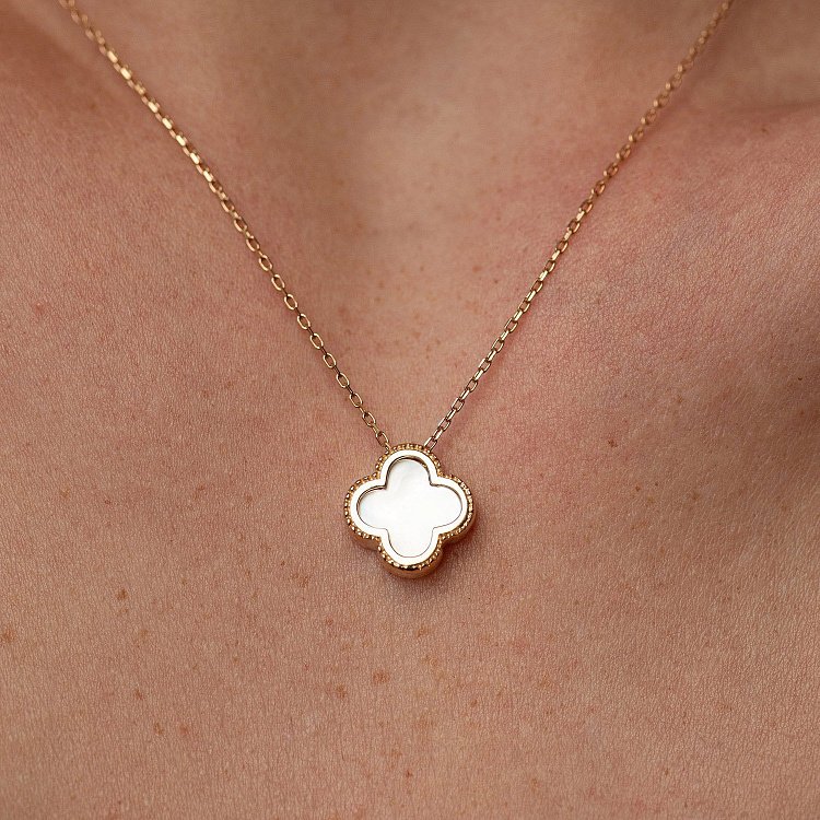 Кольє "Конюшина" в жовтому золоті (перламутр) кол01695 від ювелірного магазину Онікс - 1