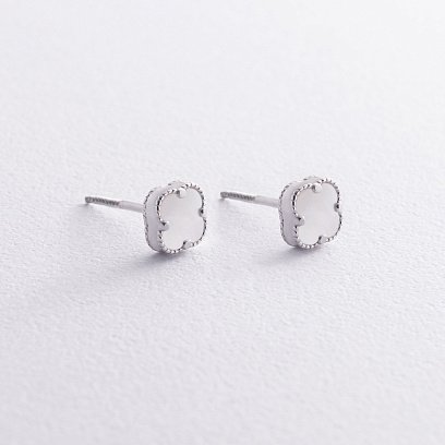 Серебряные серьги - пусеты "Клевер" с перламутром mini 123294