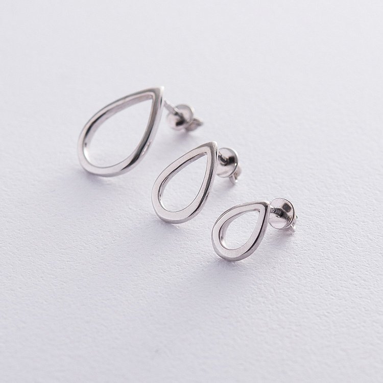 Сережки-пусети "Маленькі крапельки" в білому золоті с06414 від ювелірного магазину Онікс - 1