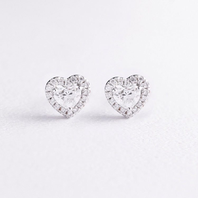 Сережки - пусети "Сердечки" у білому золоті (діаманти) сб0709ca від ювелірного магазину Онікс