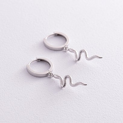 Сережки - кільця "Змії" у білому золоті с08023 №3