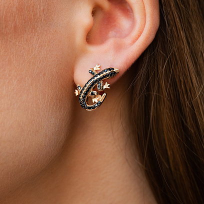 Золотые серьги "Ящерицы" (фианиты) с04479 №6