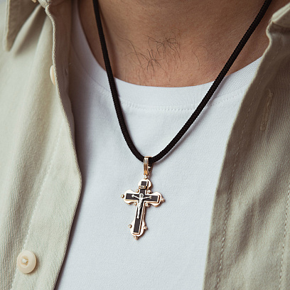 Золотий хрестик "Розп'яття. Спаси та Збережи" (фіаніти, емаль) 270057E №2