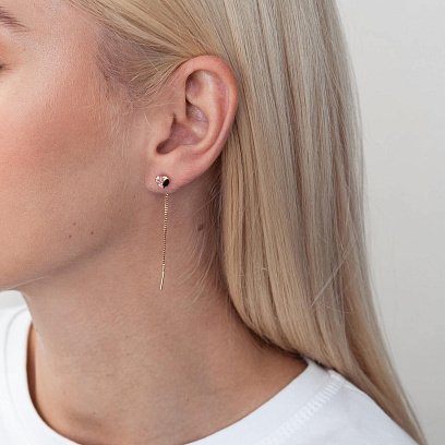 Золоті сережки - протяжки "Сердечка" з фіанітами с05188 №2